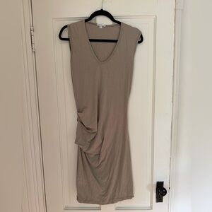 James Perse Tan Beige Ruched Jersey Lightweight Bodycon V Neck Dress Large 3